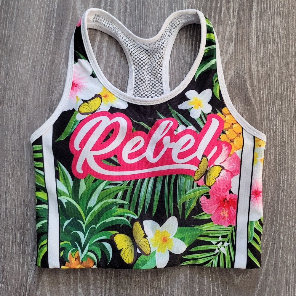 Rebel Athletic Lost in Paradise cheer crop tank sz small